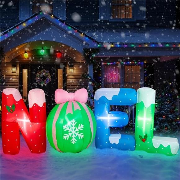 9FT / 2.7M Christmas Inflatable Noel Sign, Outdoor Xmas Blow up  with  Lights - Picture 2 of 6